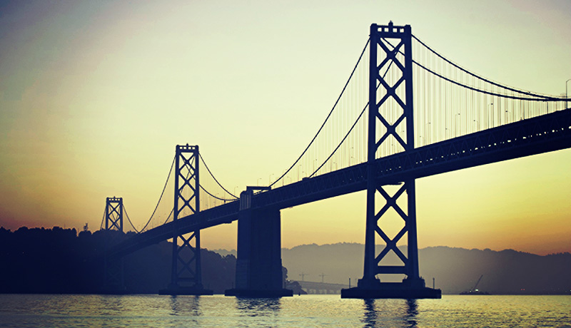 USA, California, San Francisco, Bay Bridge, low angle view --- Image by © Ocean/Corbis